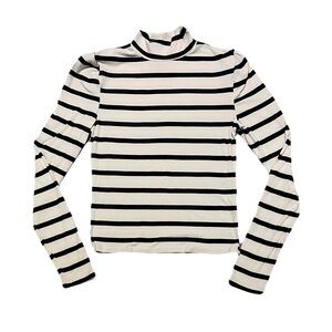 Derek Heart Brand Women’s Size S Black/White Striped Mock Neck Long Sleeve Shirt